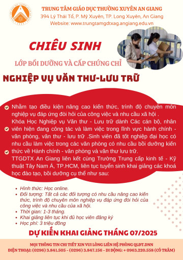 KHÓA BỒI DƯỠNG VÀ CẤP CHỨNG CHỈ NGHIỆP VỤ VĂN THƯ - LƯU TRỮ