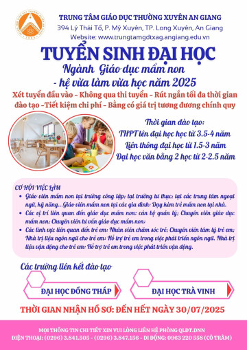 THÔNG BÁO TUYỂN SINH NĂM 2025 ĐẠI HỌC GIÁO DỤC MẦM NON (HỆ VỪA LÀM VỪA HỌC)